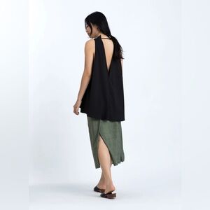 Kaarem Tao Low V Back Silk Tank Top Tảo Black 100% Silk size S small worn twice